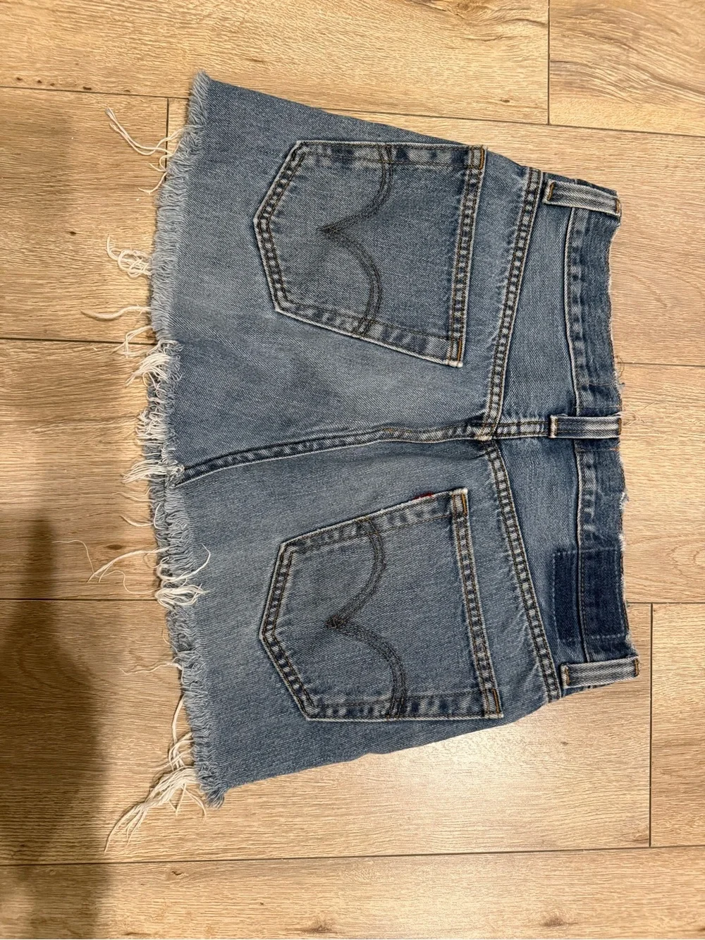 Ripped High-Rise Denim Mini Shorts - Blue